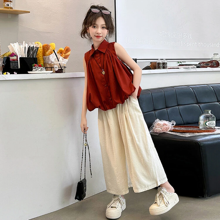 女童夏装短袖套装2025新款洋气娃娃衫女孩花苞衬衫裙裤夏季两件套