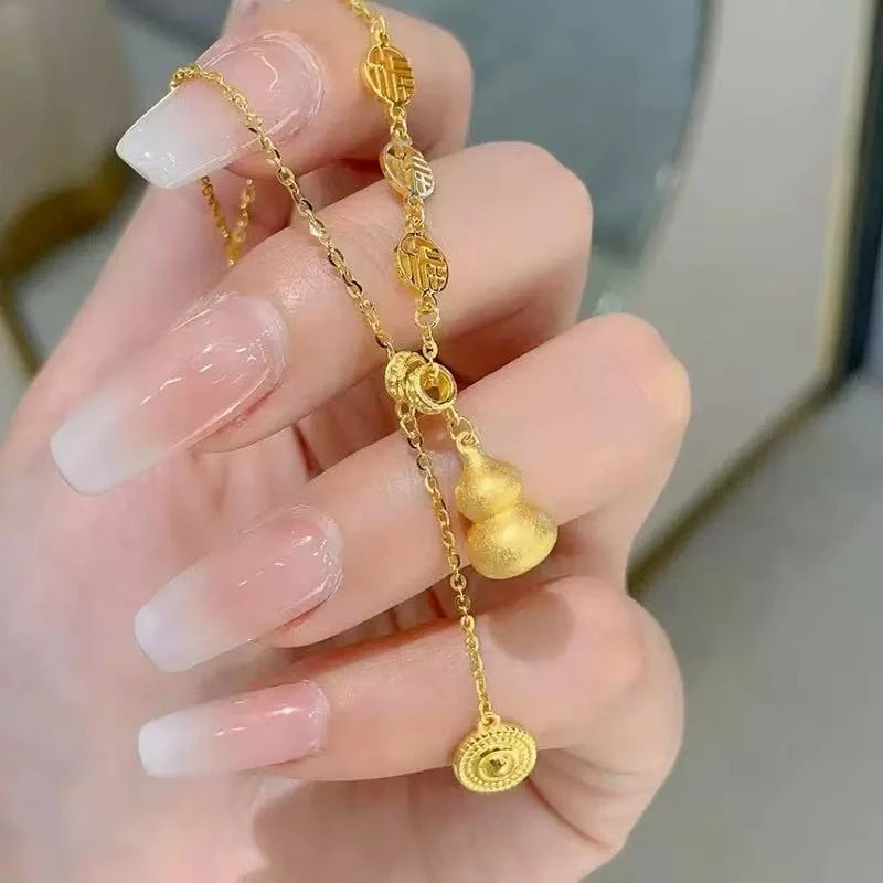 金潮生项链  高定精工K黄福字吉祥如意葫芦吊坠项链