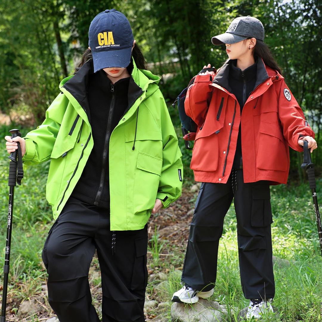 女童冲锋衣三合一可拆卸2025秋季新款中大童户外三防儿童外套春秋