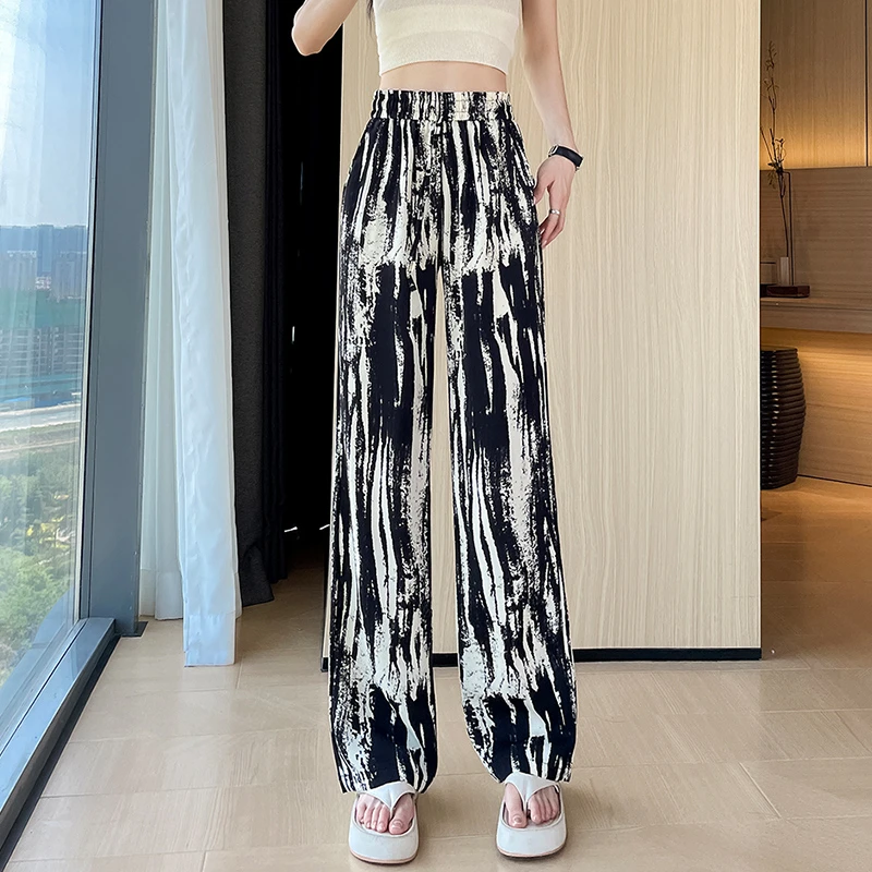 2025爆款窄版阔腿裤女夏季冰丝薄款垂感直筒裤大码休闲九分裤子女