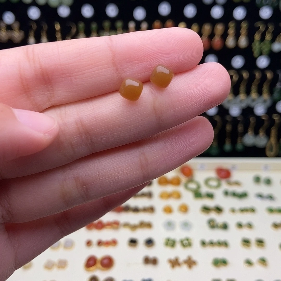 和田玉银S925镀金镶嵌耳饰