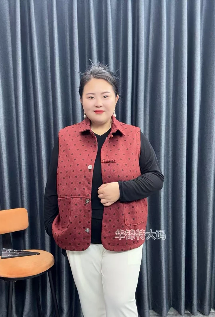 90-240斤特大码圆点时尚翻领波点中老年马甲休闲显瘦百搭坎肩女