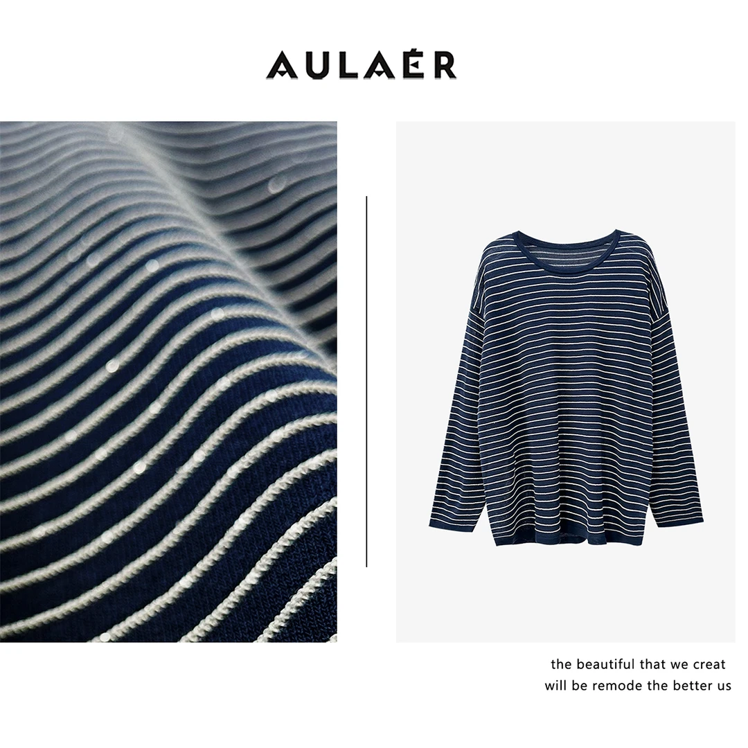 AULAER/澳拉尔【路飞专属】亚麻莱赛尔条纹慵懒感针织衫ALE234451