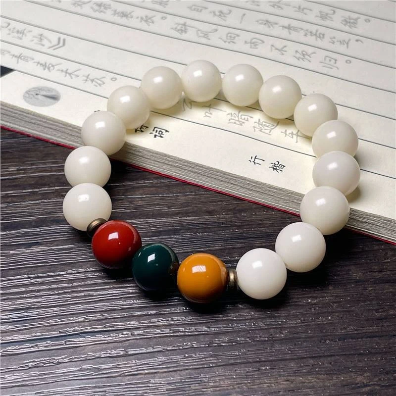白玉菩提圆彩珠手串011