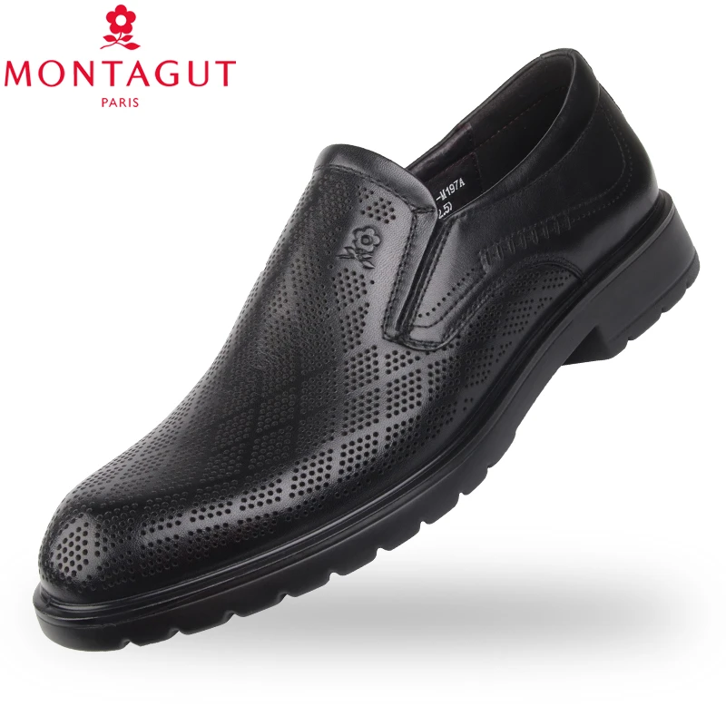 梦特娇男鞋2025新款夏季透气镂空皮凉鞋商务男士办公室皮鞋西裤鞋