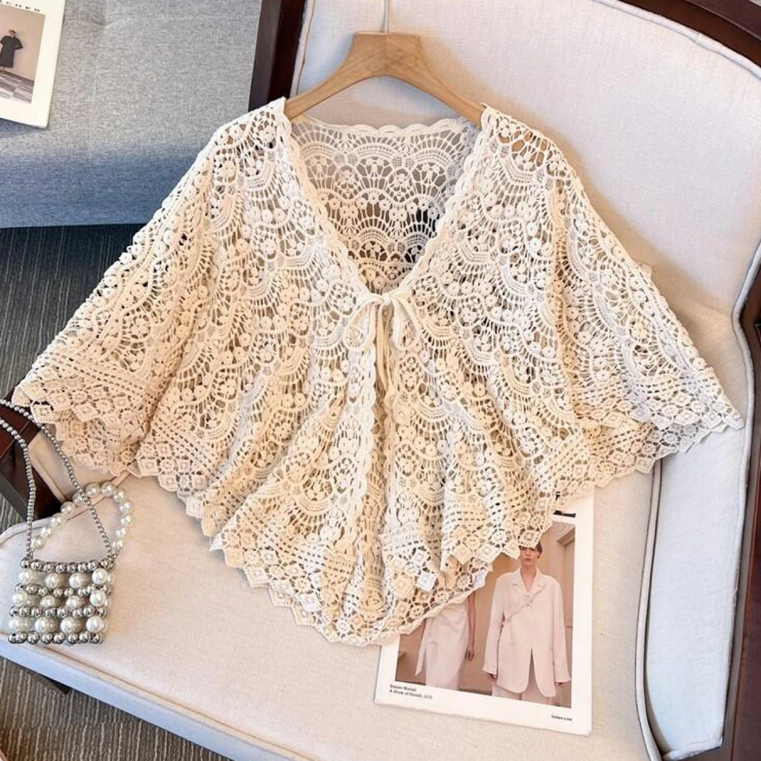【孔雀披肩】法式钩花镂空设计针织衫外套女大码宽松外搭披肩上衣