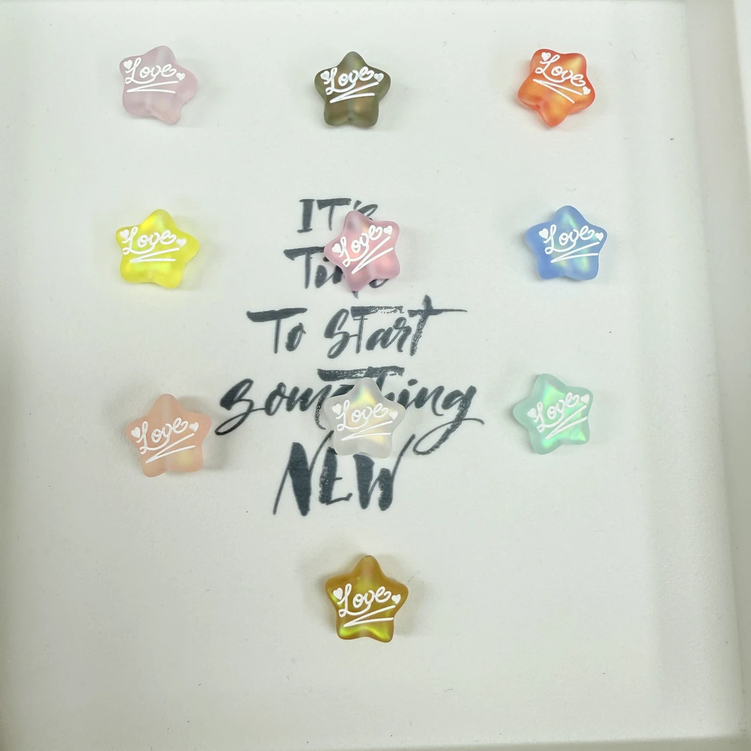 韩国胶定制款135 手绘磨砂五角星通孔 DIY配件