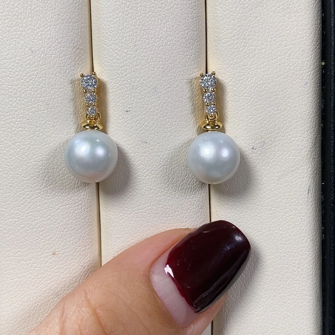 淡水珍珠耳饰银S925镶嵌极光微瑕9-10m m