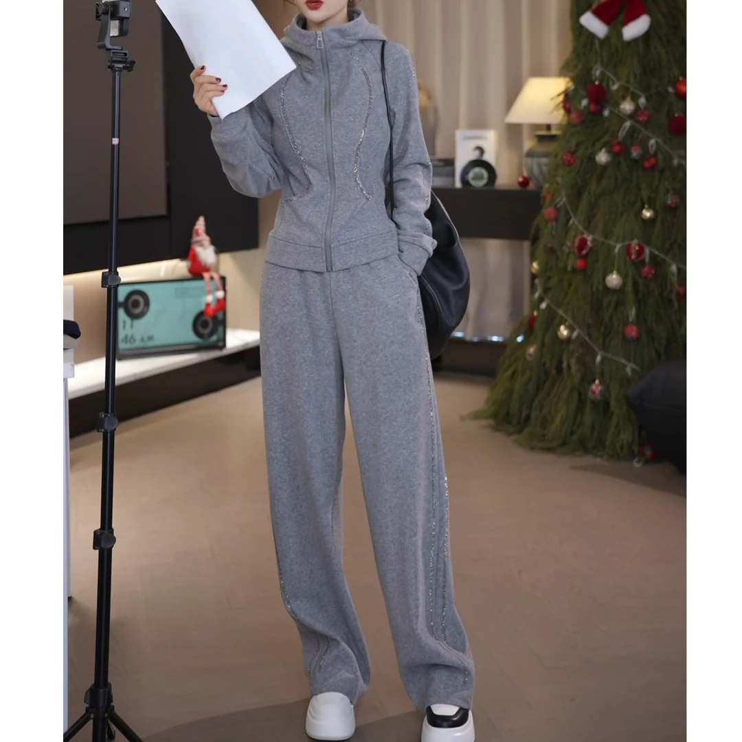 秋冬新款时尚气质百搭设计感拉链卫衣套装裤LK2500955