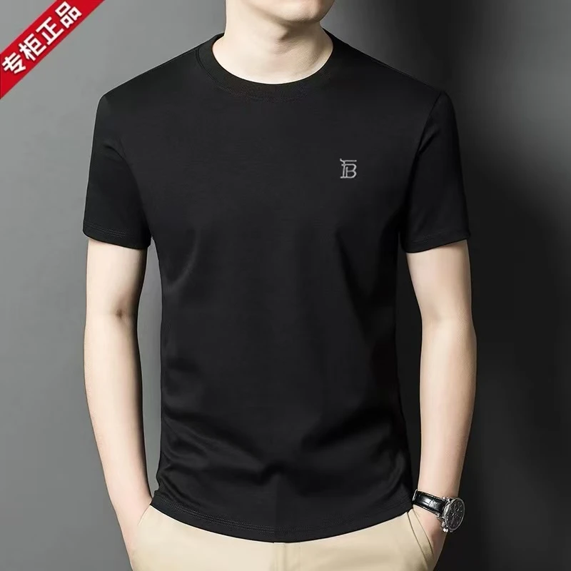 专柜正品LUNBBLRRY短袖T恤男商务休闲纯色中青年纯棉三防圆领上衣