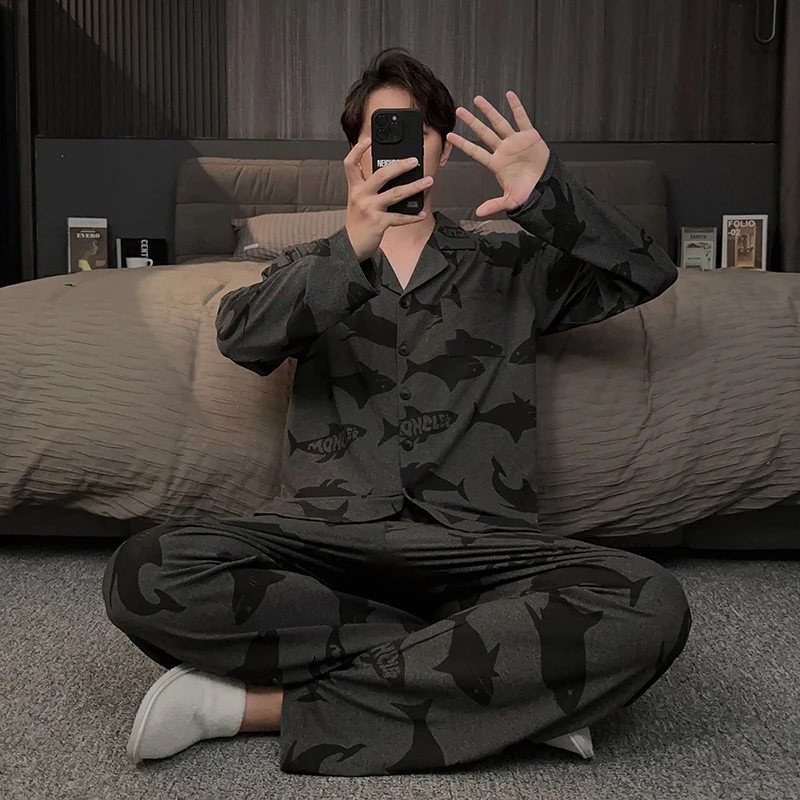 长袖锁温棉男士睡衣春秋款休闲可外穿青少年家居服学生秋冬季套装