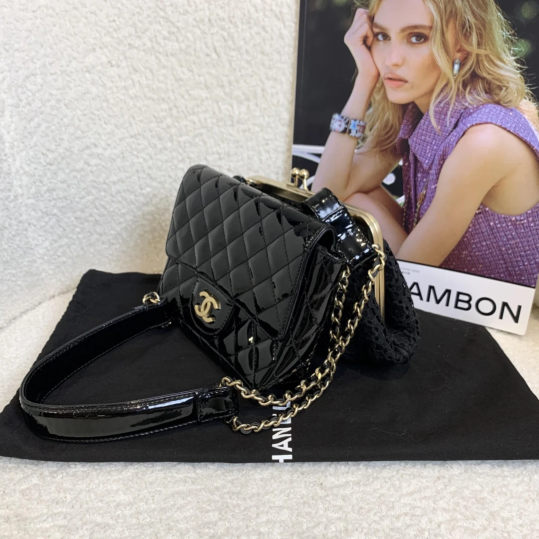 99新 Chanel/香奈儿 壹臻中古/漆皮蕾丝双子星单肩包14852066