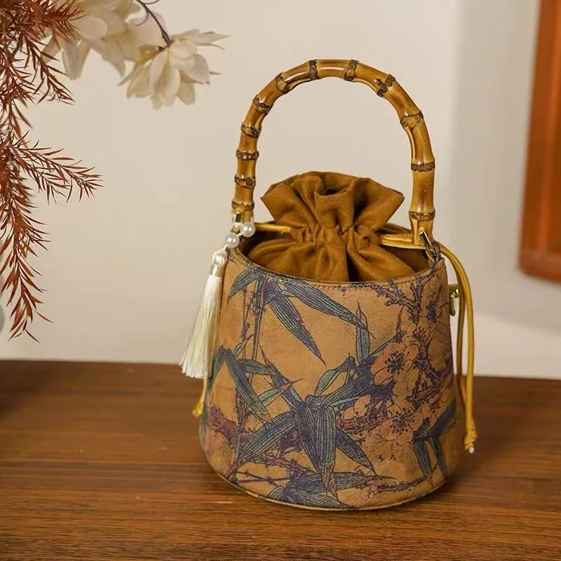 【优搭严选】时尚百搭设计款气质国潮竹节柄手提包