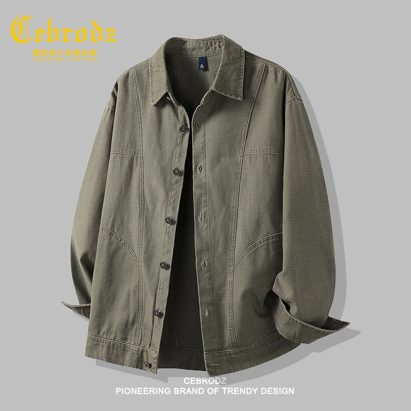 法国Cebrodz夹克外套男款秋冬翻领宽松美式复古夹克休闲上衣外套