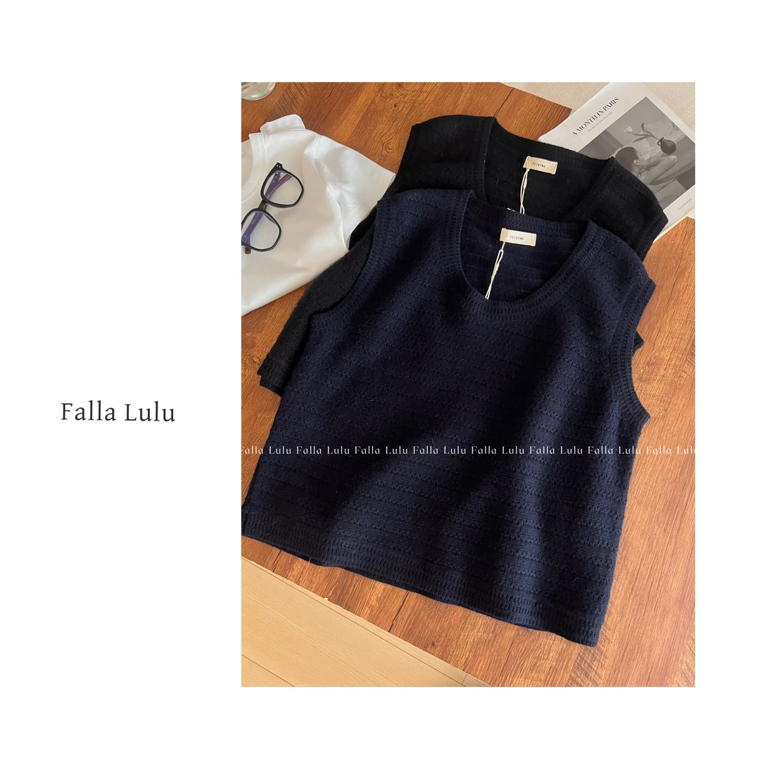 2025ss@英子家 U领针织背心 设计感叠穿马甲上衣 C2426