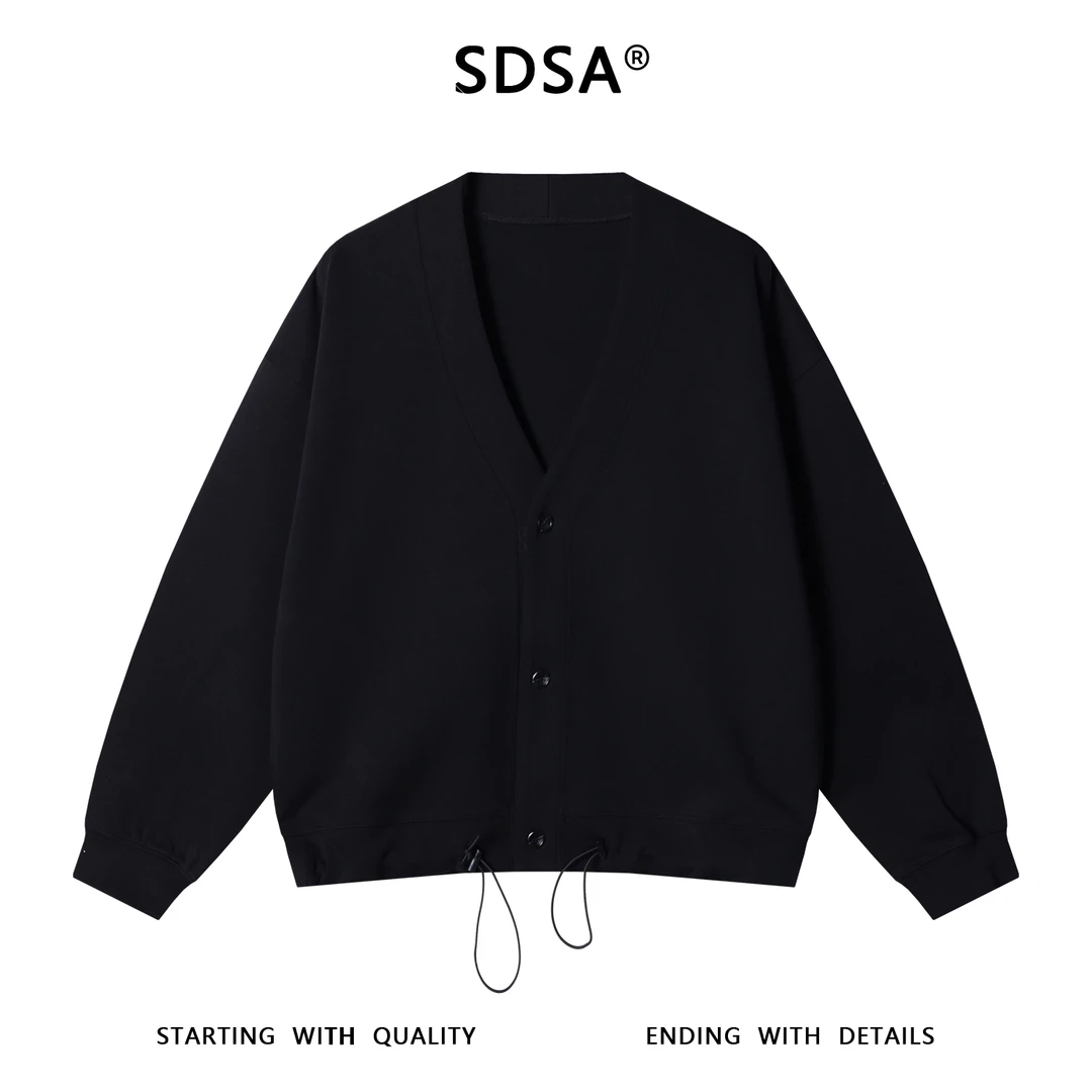 SDSA男士秋冬新款痞帅男装韩版纯色纽扣V领外套下摆松紧设计卫衣
