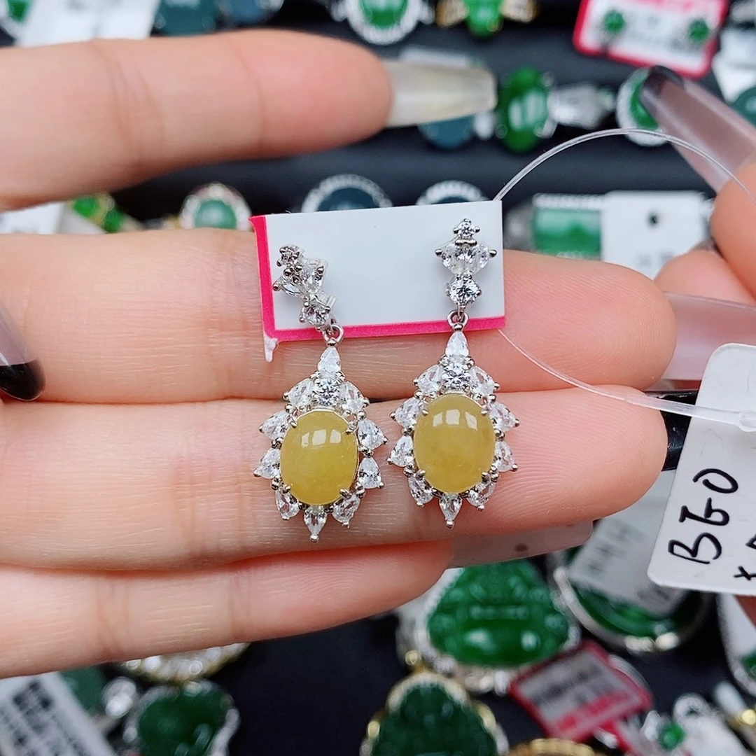 翡翠戒指银S925镶嵌耳钉