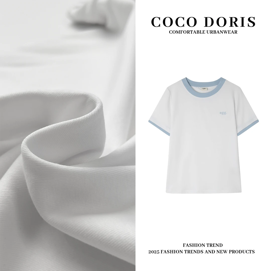 COCO DORIS 春夏新款字母刺绣撞色拼接圆领T恤通勤百搭上衣716
