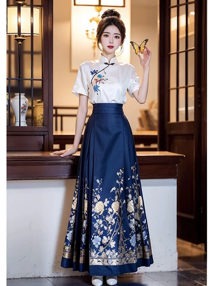 汉服女装气质绣花上衣马面裙套装2025夏季新款中式国风复古两件套
