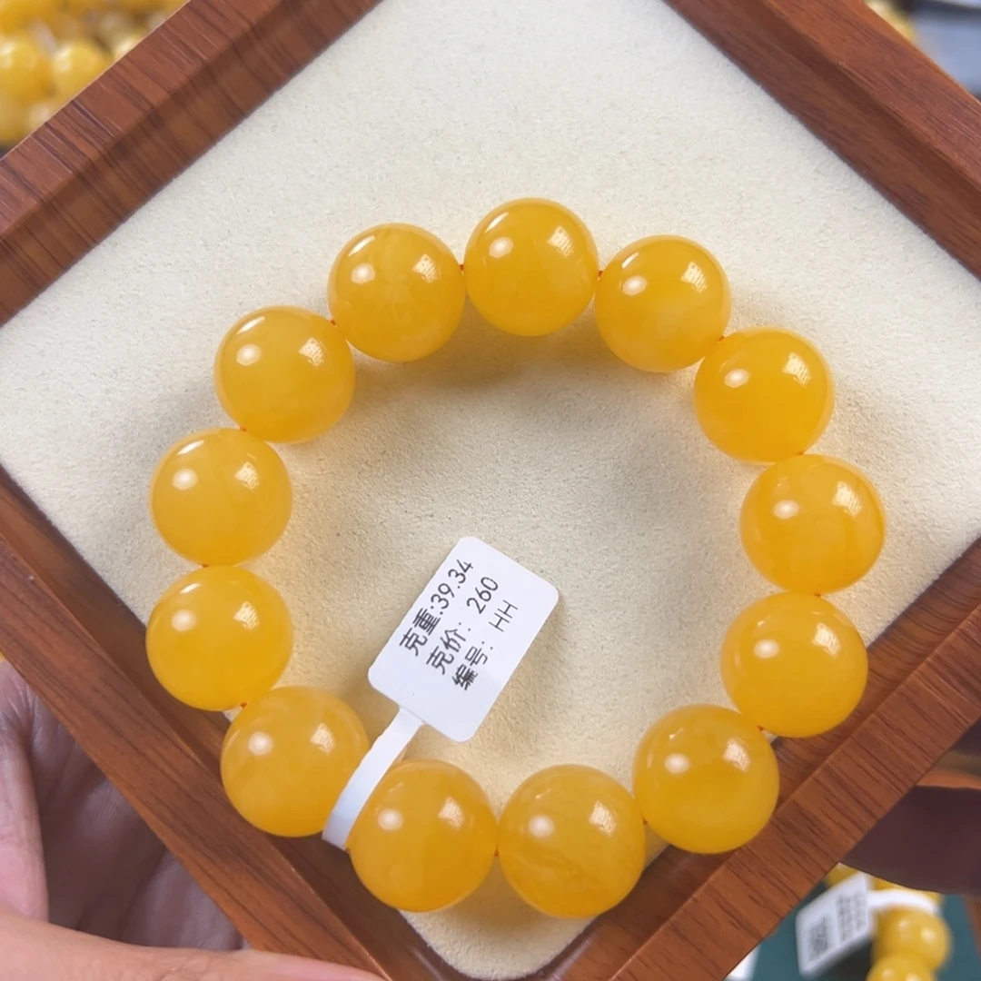 琥珀未镶嵌手链39.34g焦皮同料圆珠17mmHH