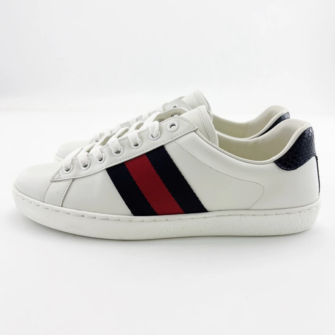 95新 GUCCI/古驰 40码/白色ACE织带低帮系带板鞋/17374571
