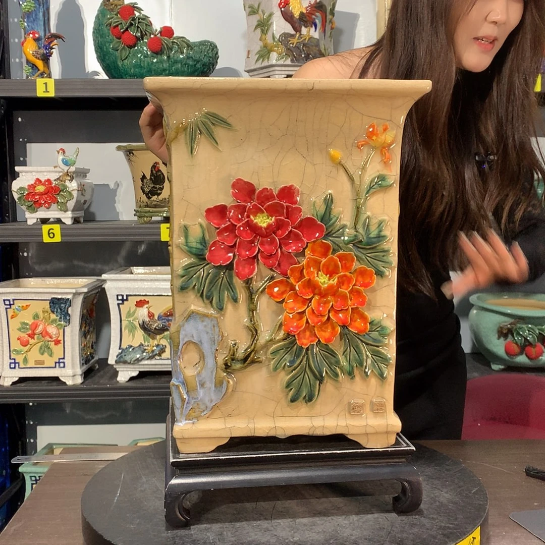 马***生高温烧制石湾盆花盆瑕疵