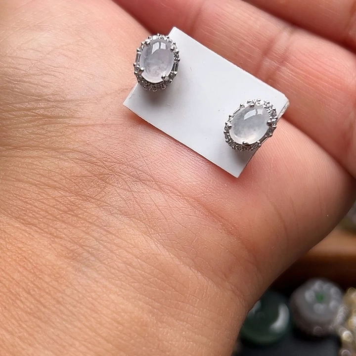 翡翠银S925镶嵌戒指缅甸天然A货翡翠耳钉