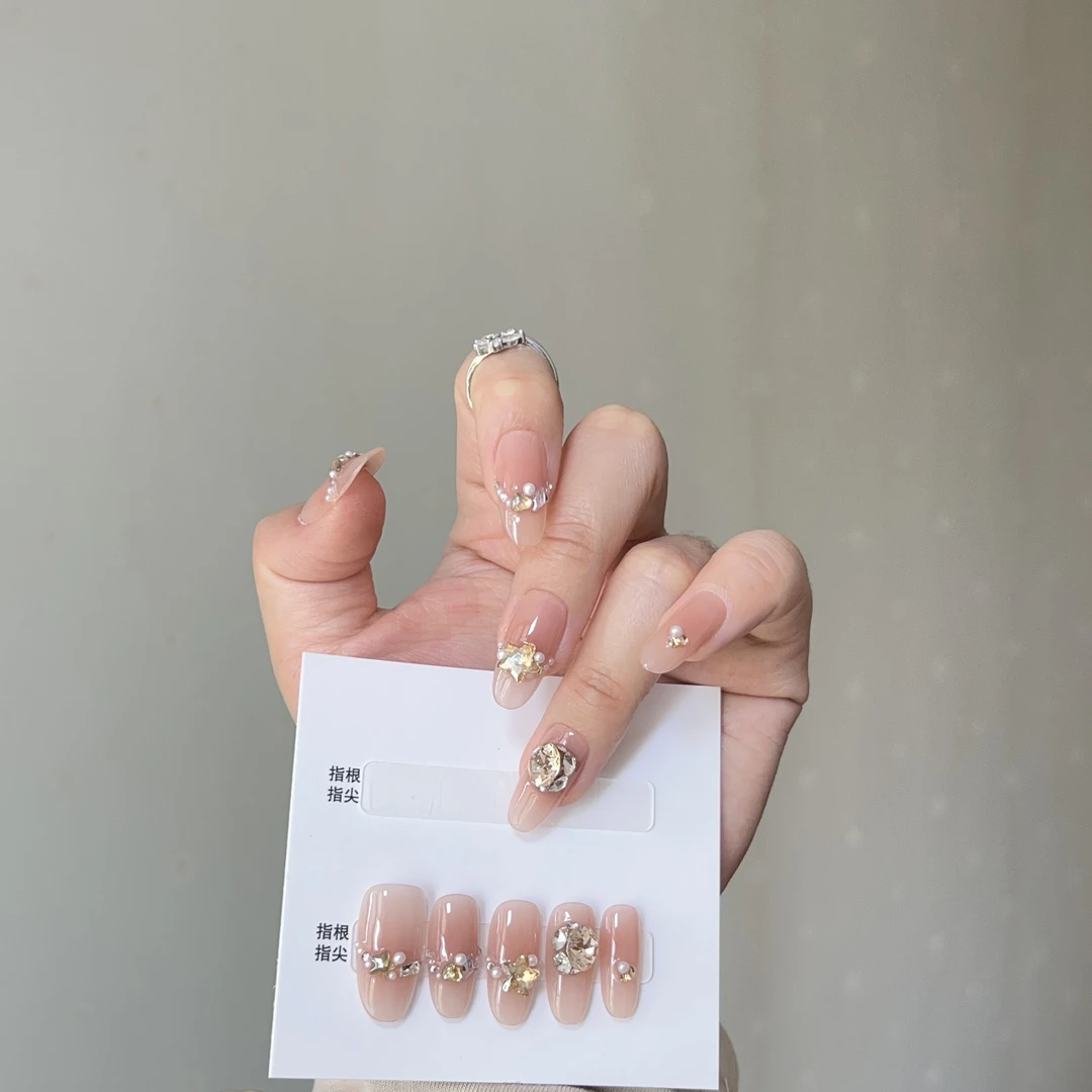 【华子32】新款高奢施华洛手工穿戴甲网红指甲贴片高级感显白中长款