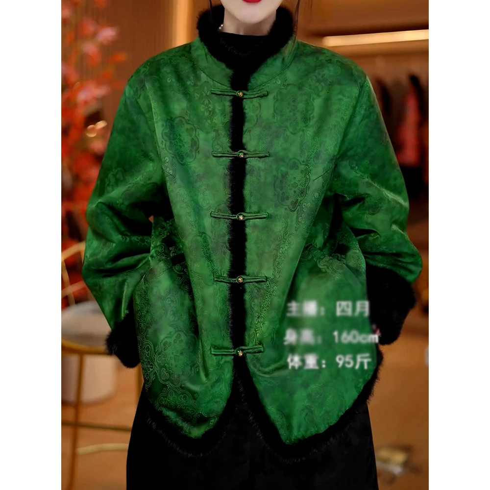 端庄优雅气质百搭棉服女2025冬季新款新中式国风印花保暖外套上衣