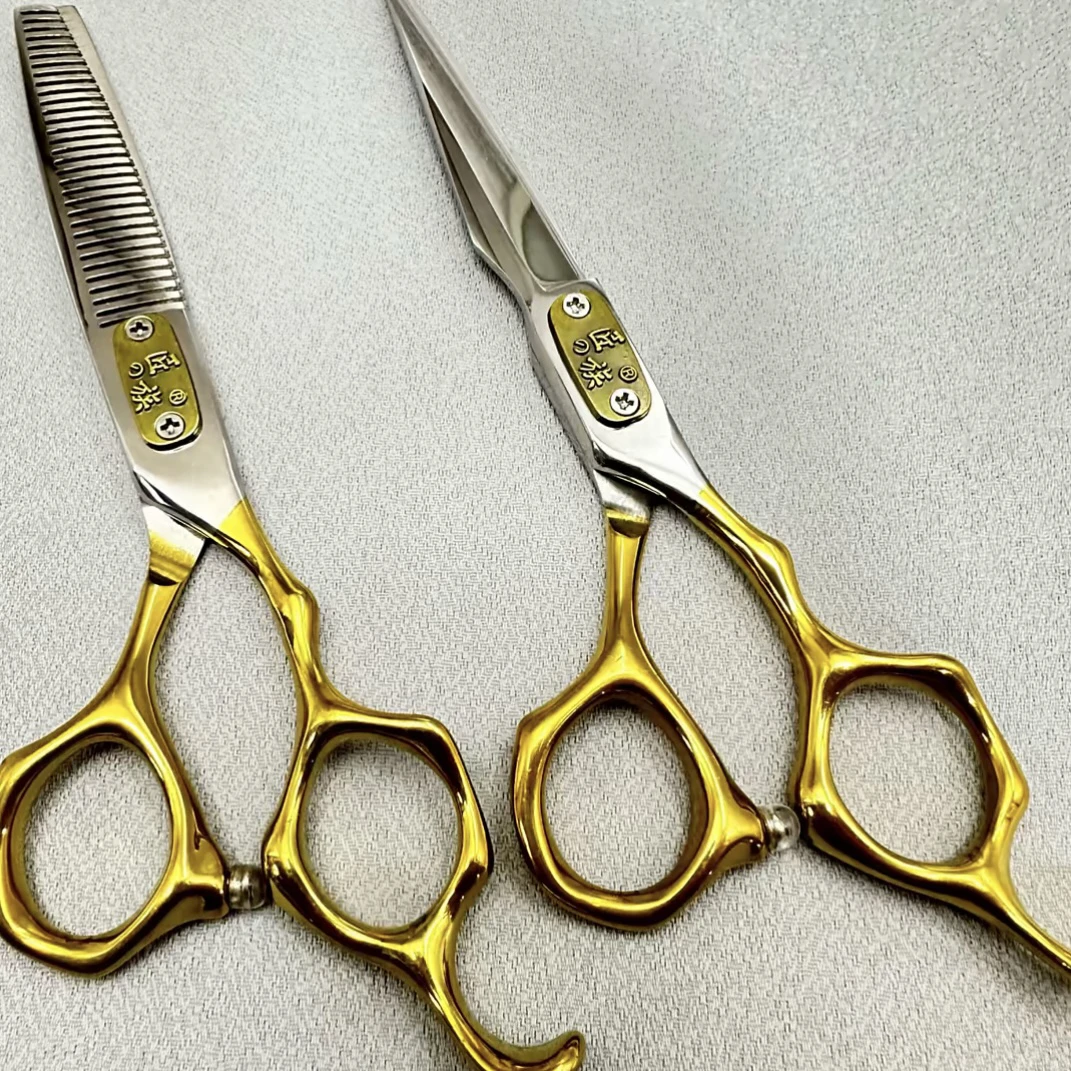 匠族金色手柄美发剪刀牙剪