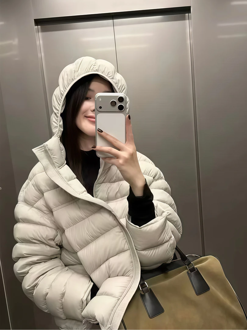 排骨羽绒服女2025冬季新款小个子短款连帽轻薄保暖时尚洋气厚外套