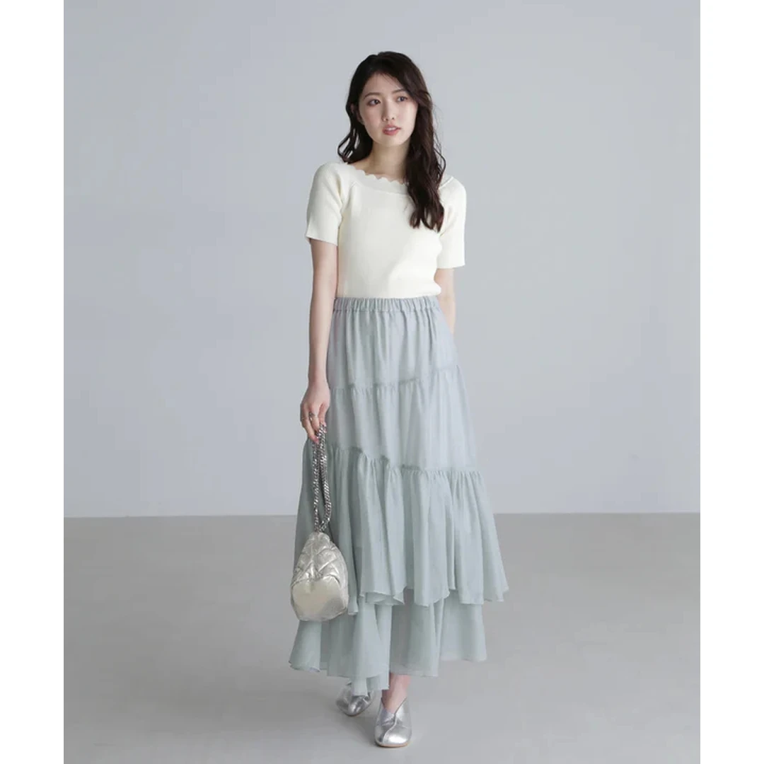 【六哥家】夏季新款 F 华丽淑女纯色褶皱分层不规则荷叶边半身裙