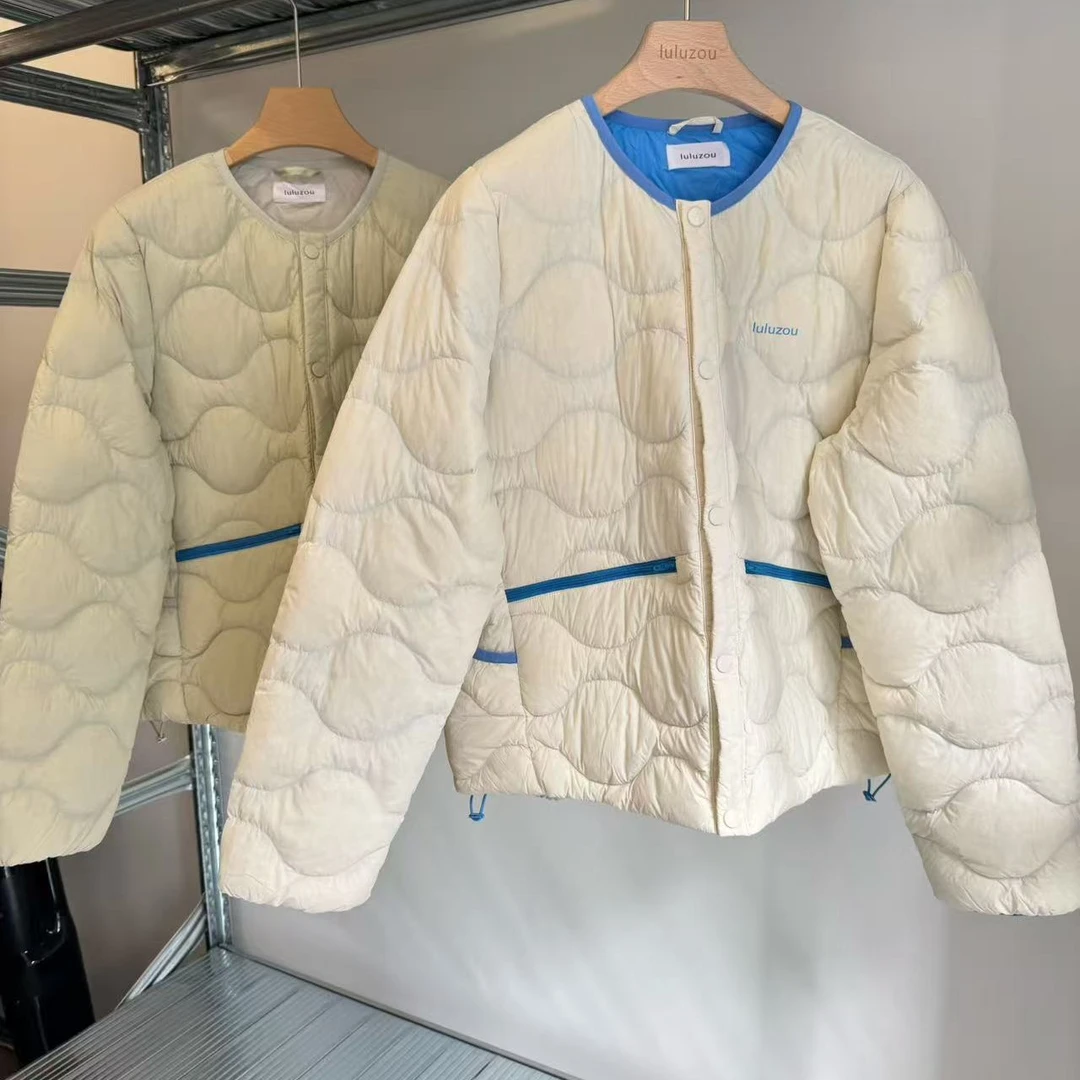 Luluzou小老虎印花菱格圆领鹅绒服9317