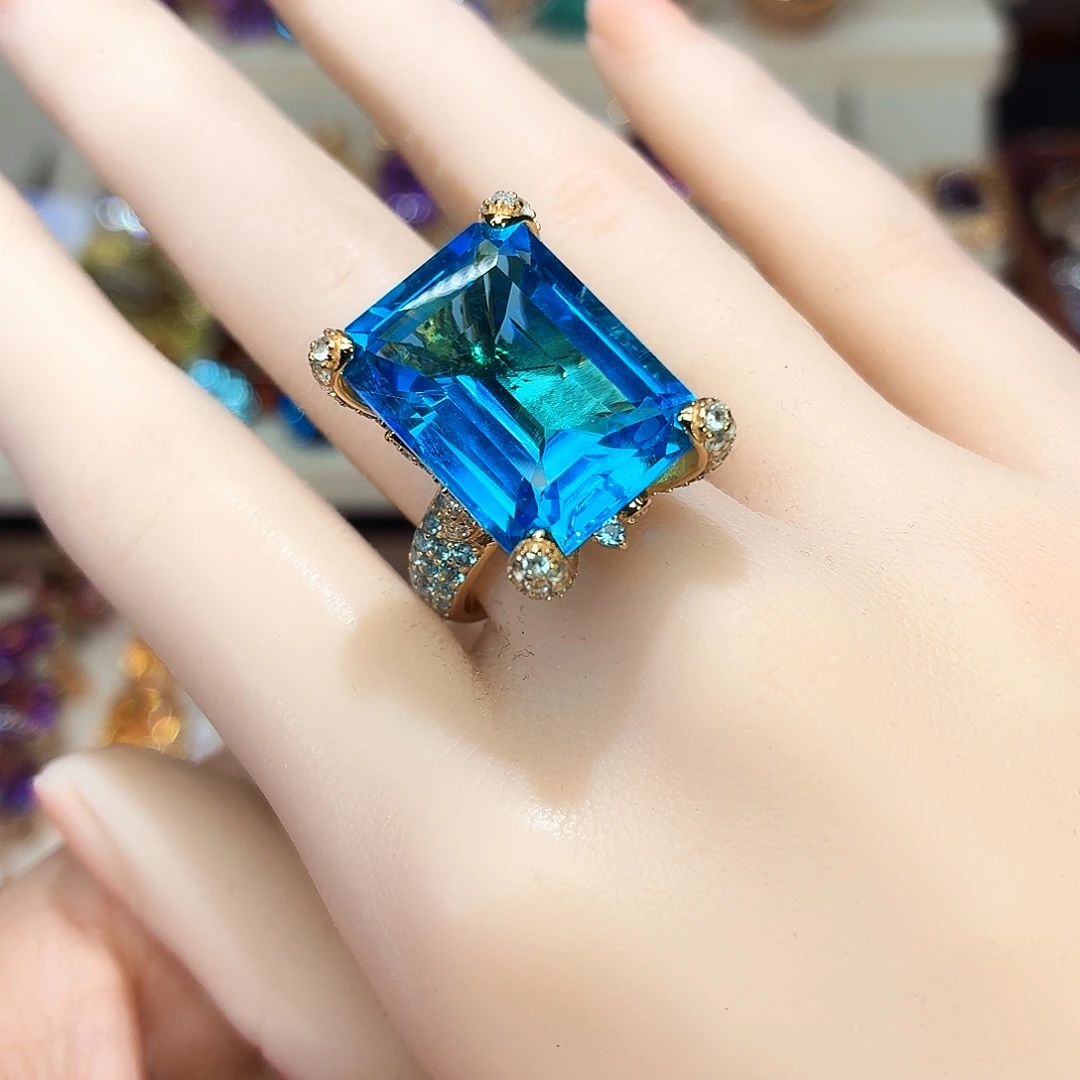 托帕石戒指银S925镶嵌