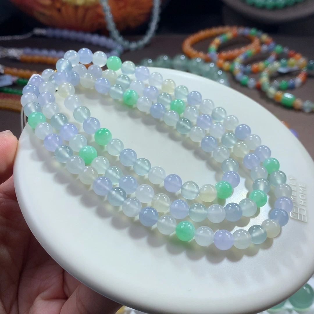 翡翠未镶嵌手链木那冰胶纯净甜美多宝马卡龙项链 卡6