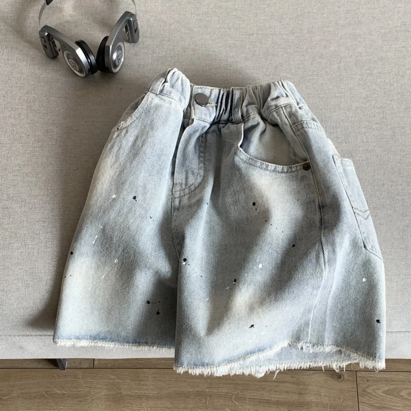 男童漆点毛边牛仔裤休闲短款童装2025新品 43951