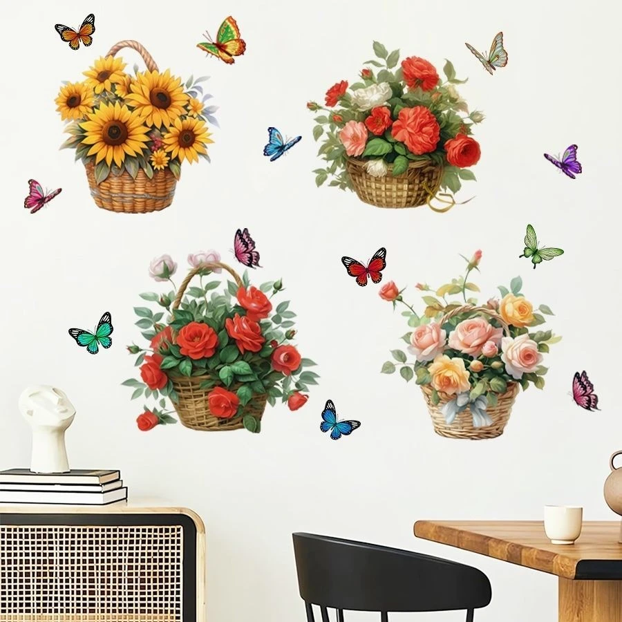 新款拼贴绿植清新藤条挂坠装饰墙贴画风景pvc平面简单仿真花朵