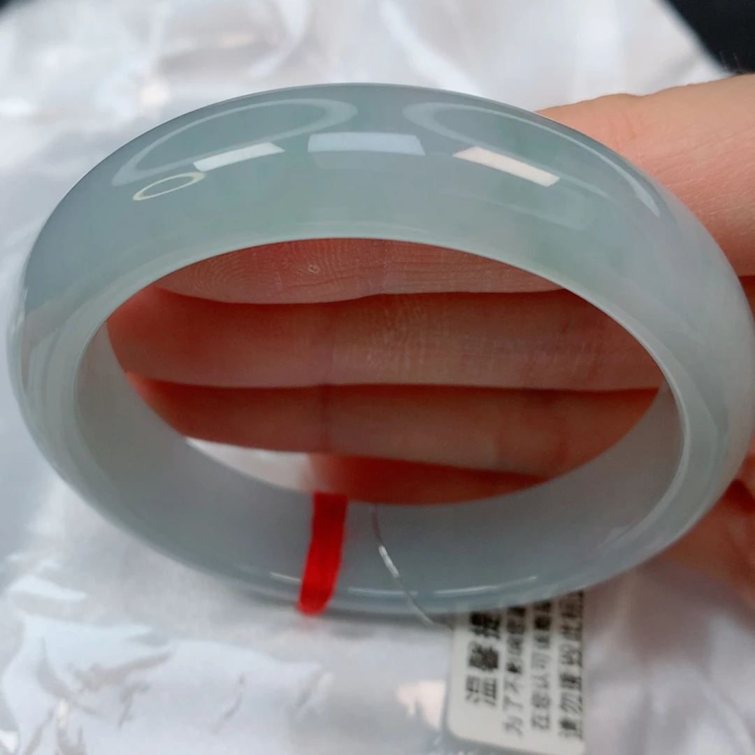 未镶嵌手镯翡翠53正圈，糯冰起光，冰川蓝，强推，016