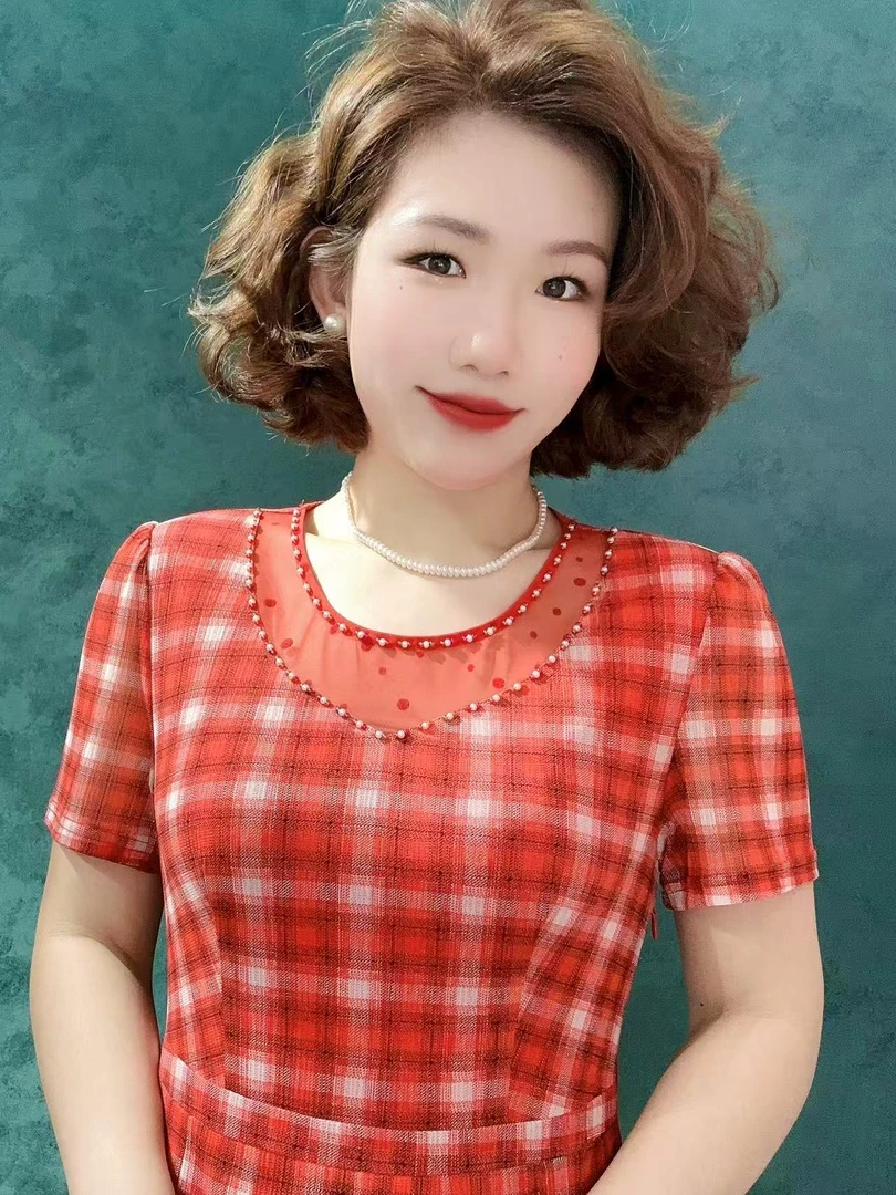 S 1380# 时尚气质连衣裙显瘦洋气妈妈装连衣裙