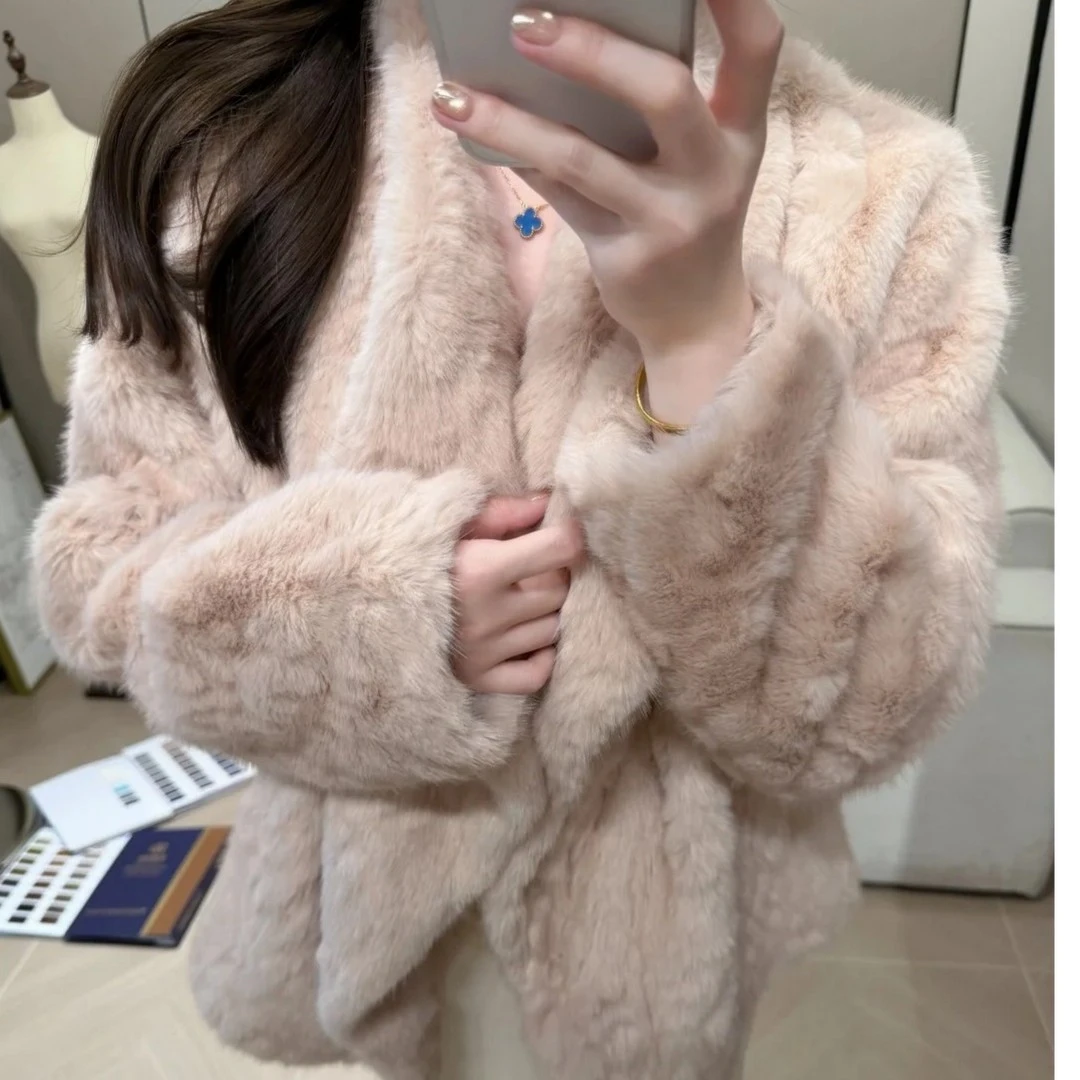 柔雾奶兔千金感软软温柔兔绒环保皮草矜贵大翻领保暖加厚外套女