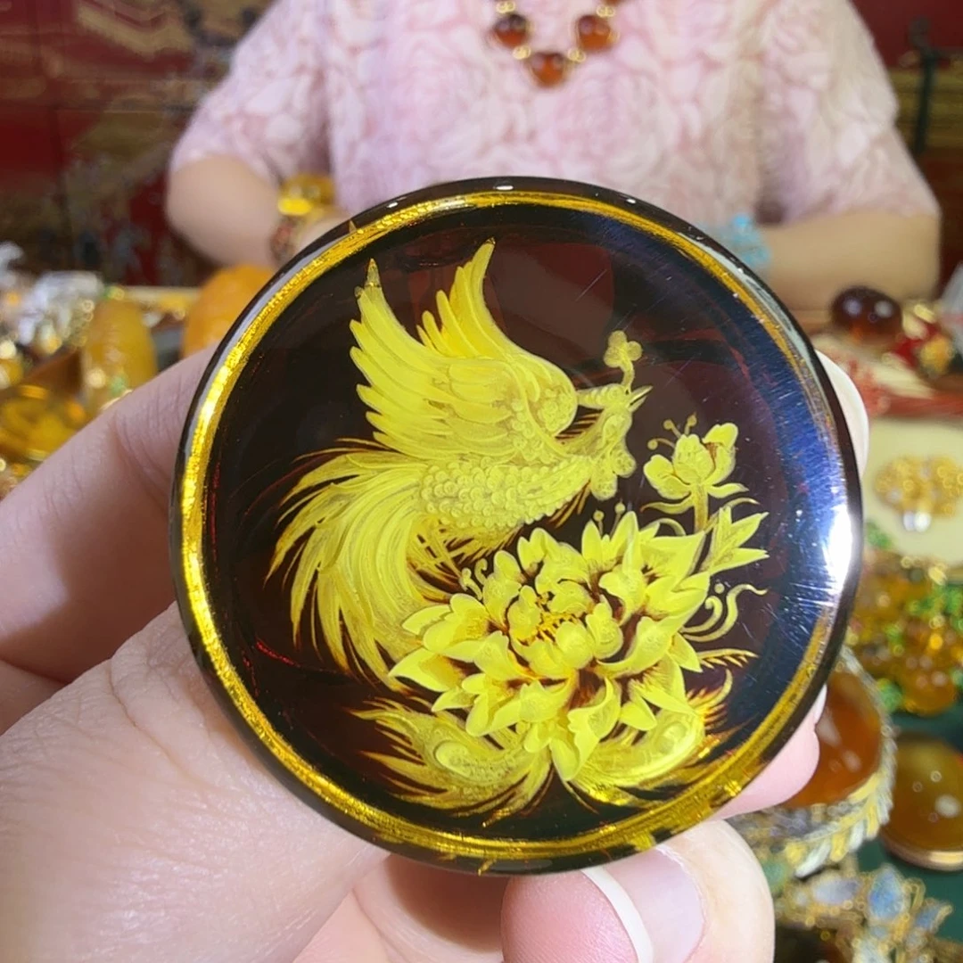 琥珀银S925镀金镶嵌戒指