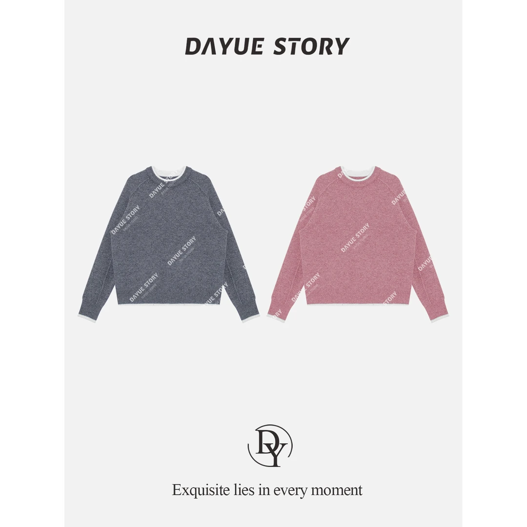 DAYUE【简奈】髙克重！甄选品质100绵羊毛~秋冬休闲百搭拼接套头毛衣