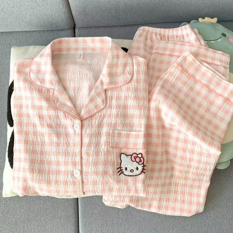 日系KT猫夏秋季云朵棉睡衣少女款爆款2025新款家居服长短袖裤套装