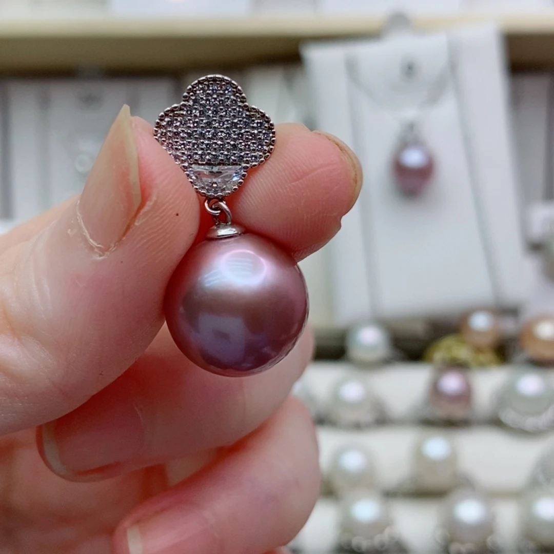 困***u淡水珍珠吊坠(赠链)银S925镶嵌13+A