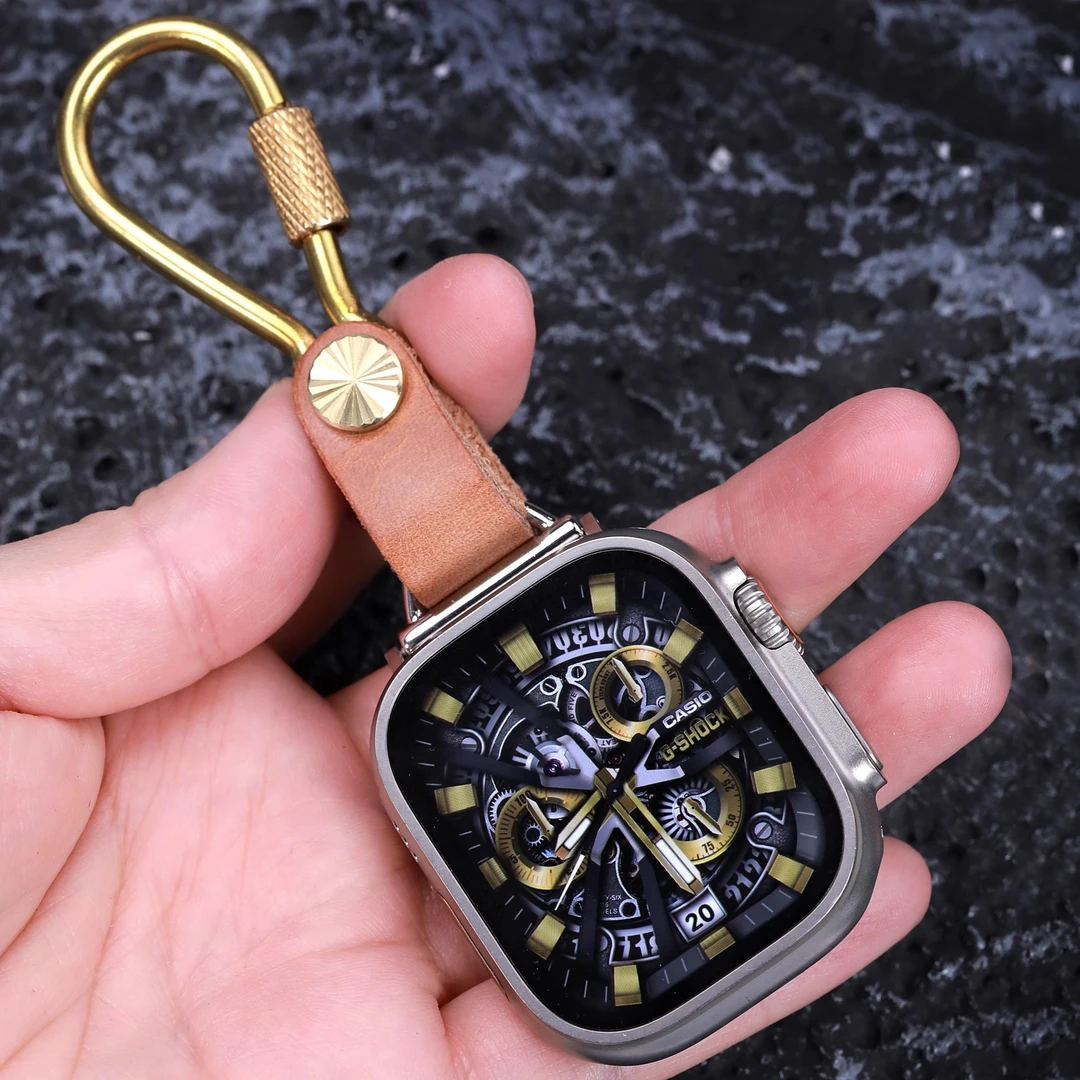 星图iwatch12356789se10s11代ultra49mm植糅牛皮黄铜苹果手表挂件