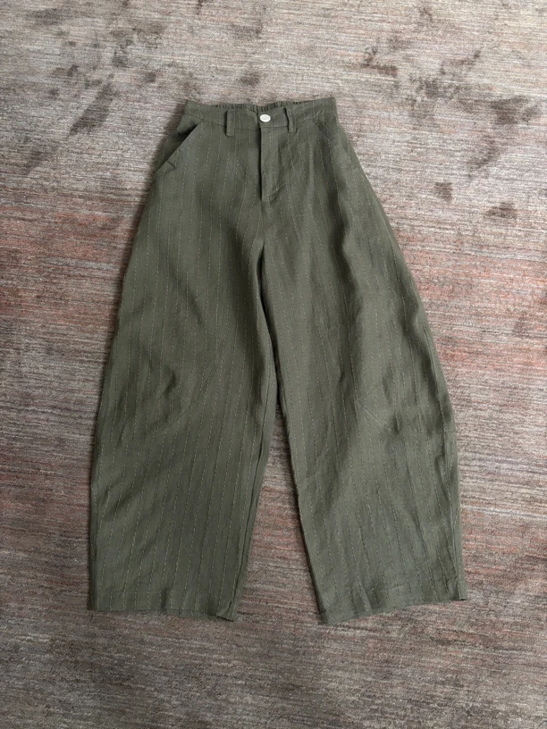 Uninhabitable原创自制全亚麻弯刀裤老钱风松弛感女装贵气裤子