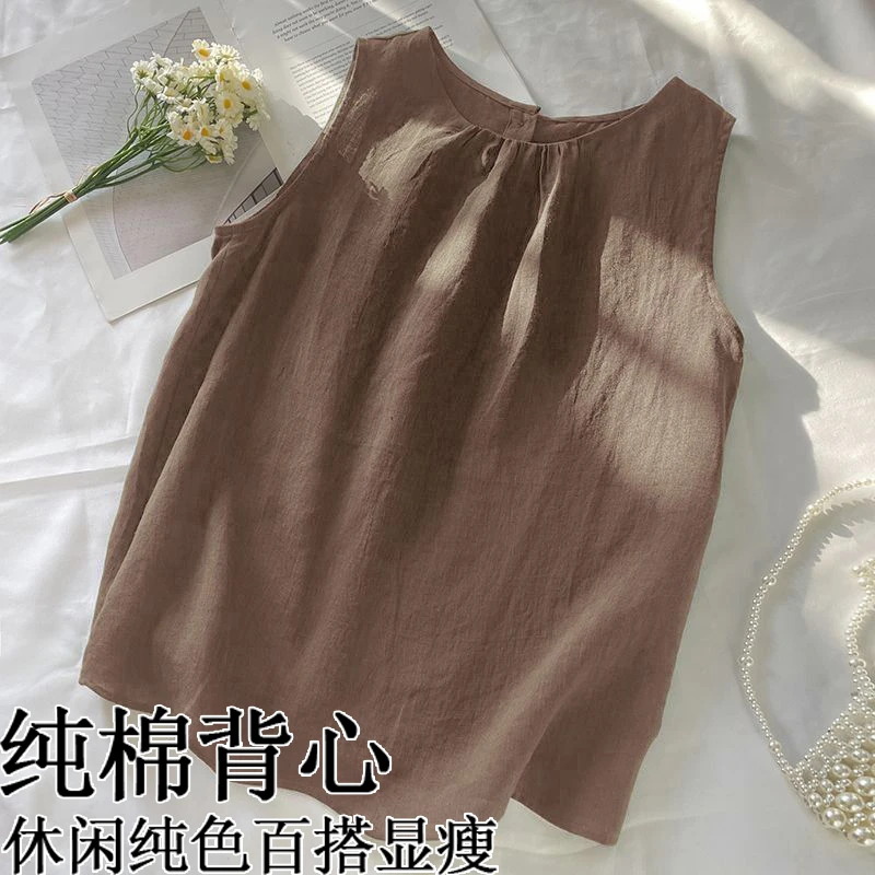2025年夏季新款复古宽松显瘦百搭纯色无袖小衫背心纯色百搭打底衫
