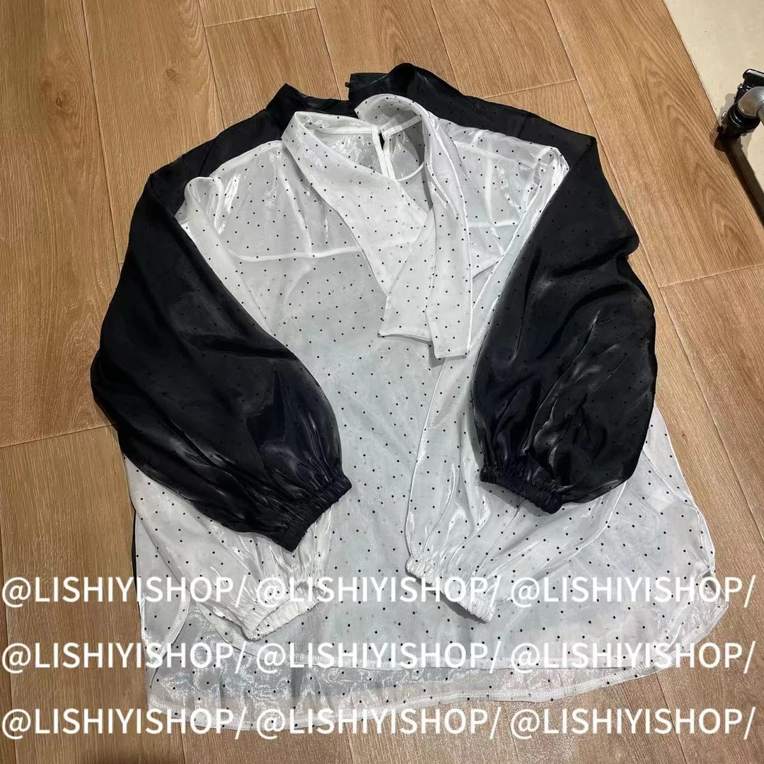【李十一LISHIYI】气质韩系薄款微透波点系带长袖衬衫839