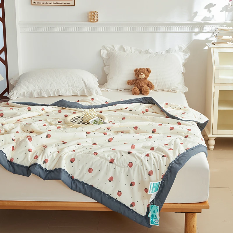 法式针织印花夏凉被空调被薄被子亲肤舒适单双人薄款夏凉被可机洗