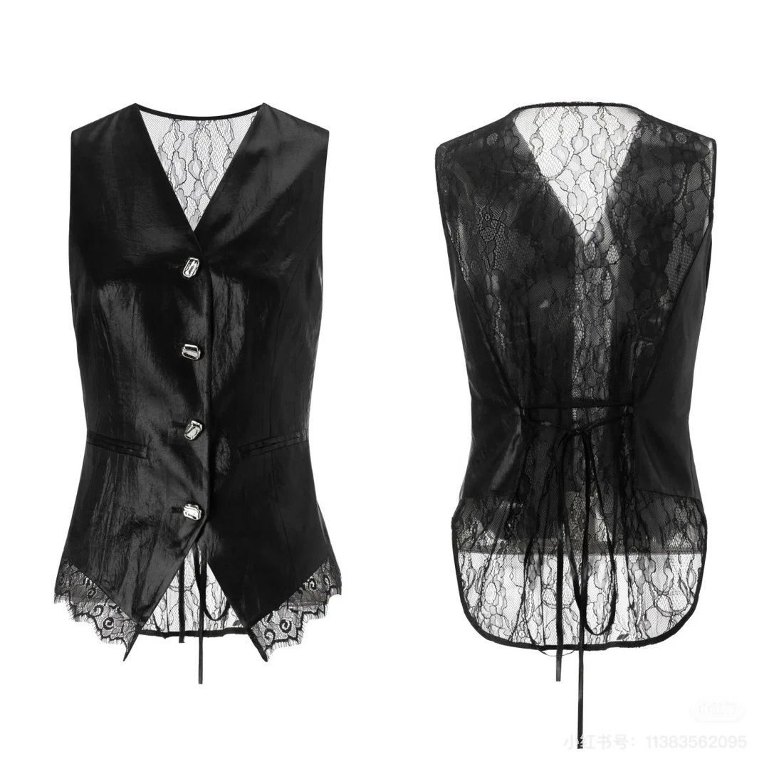 U.T-黑色蕾丝露背小心机外穿小马甲W139 微瑕